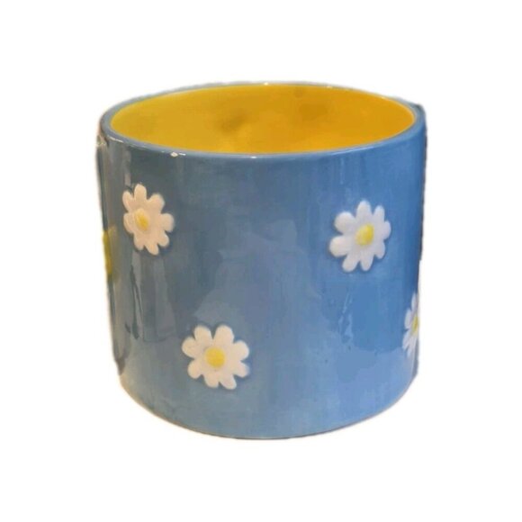 New Bee Daisy Flower Mug Blue Yellow Ceramic Cup 3D Handle Springe Coffee Tea - Picture 2 of 2